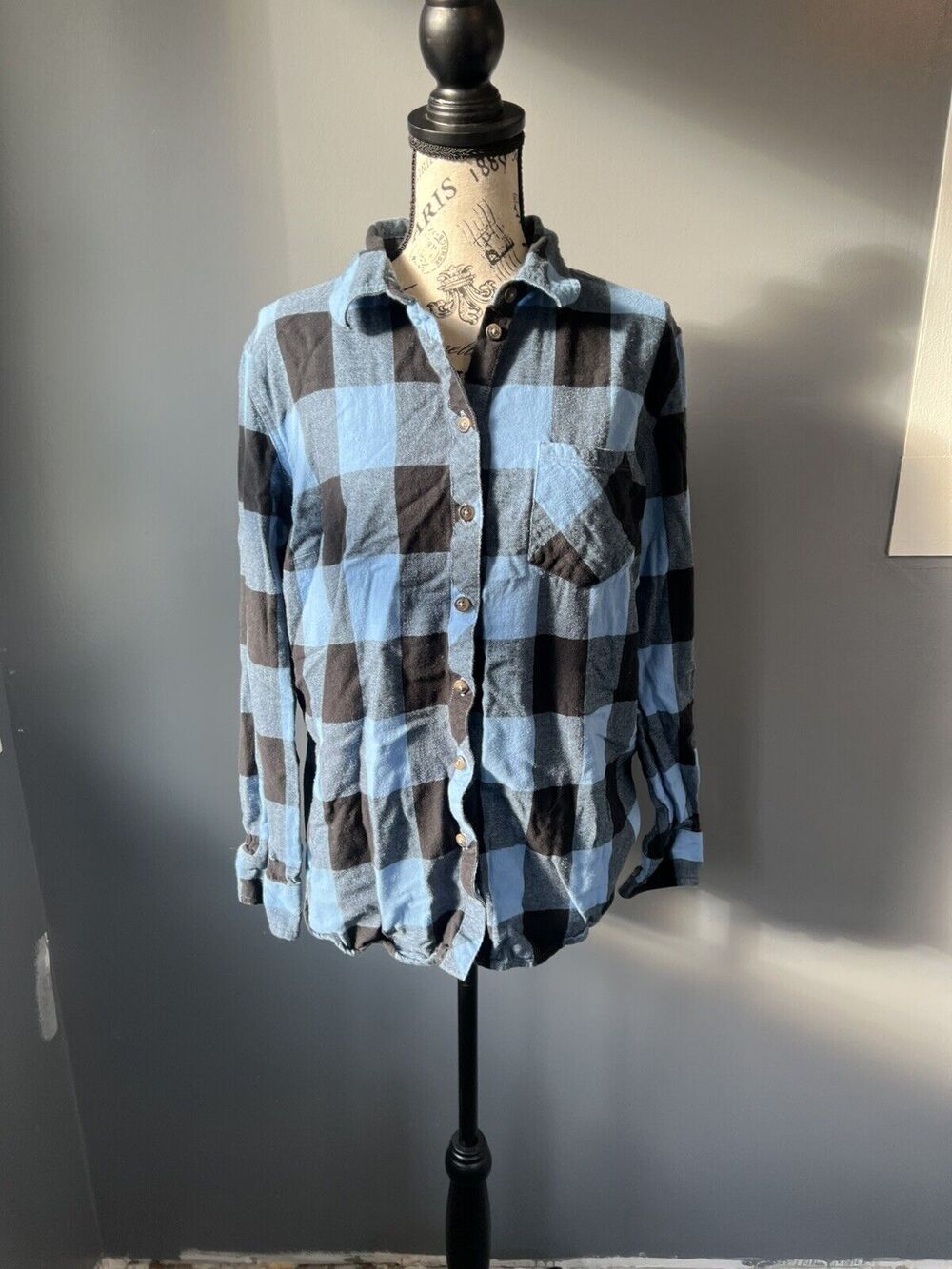 Blue Mountain Blue and black checkered flannel button up Long Sleeve shirt